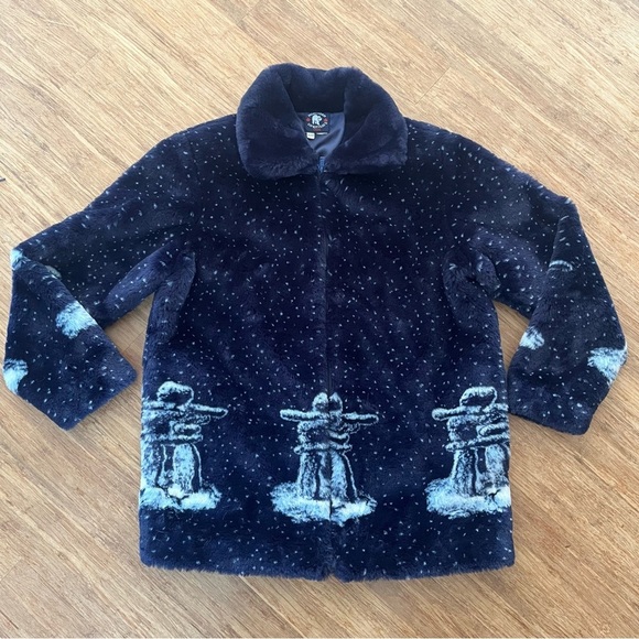 northern lifestyles Jackets & Blazers - Northern Lifestyles Inukshuk Faux Fur Jacket XS | Arctic Winter Scene Plush Coat